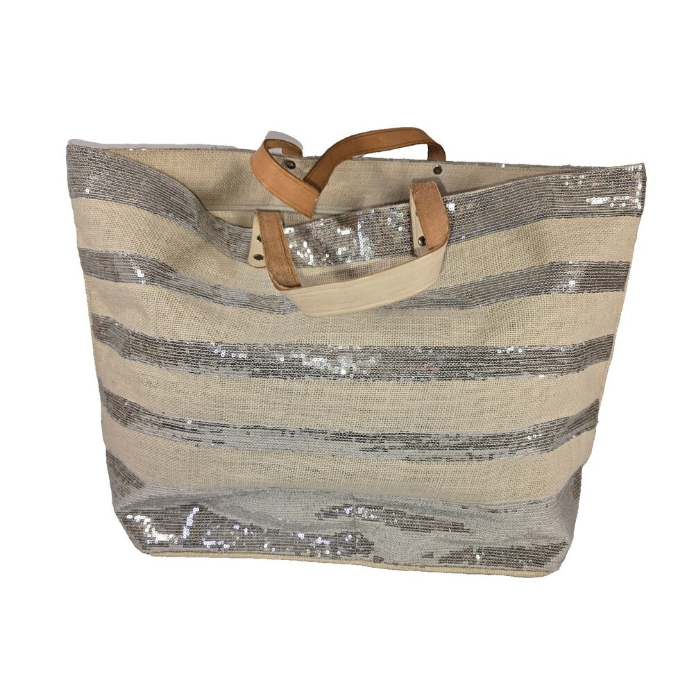 Muche et Muchette Sequin-Stripe Tote Bag – 19x14x7 – Excellent Condition
